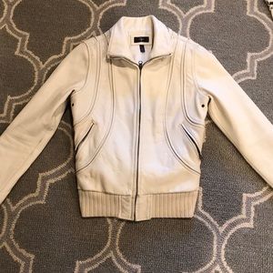 Aqua leather bomber jacket